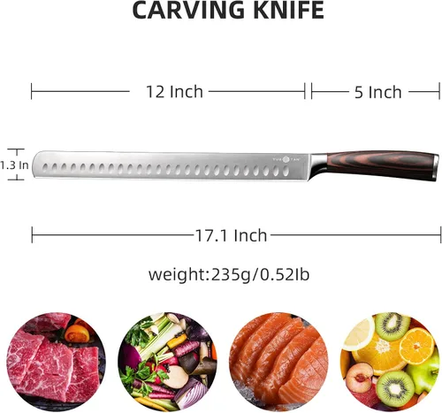 Vista 2 de Cuchillo para tallar pavo, cuchillo de barbacoa de acero inoxidable de alto carbono de 12 pulgadas con mango ergonómico de madera maciza, perfecto