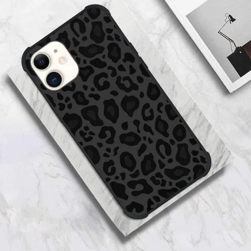 Vista 2 de KANGHAR - Funda compatible con iPhone 11, diseño de leopardo negro, textura de neumático antideslizante, a prueba de golpes, funda protectora