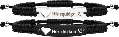 Vista 13 de Pulsera de pareja para hombres y mujeres, de acero inoxidable blanco y negro, grabada, joyería de amor para esposa, marido, 2 pulseras tejidas a