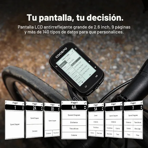 Vista 7 de COOSPO CS500 Computadora de Bicicleta Inalámbrica, GPS de Ciclismo de 6.6 cm LCD con Navegación de Ruta, Velocímetro de Bicicleta Bluetooth 5.0 ANT