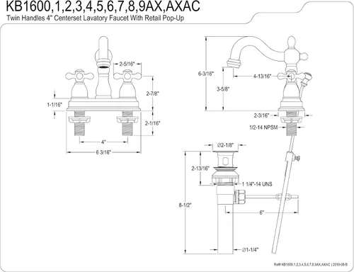 Vista 5 de Kingston KB1600AX - Grifo de baño central de 4 pulgadas, negro mate Mate negro