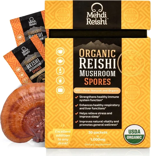 Vista 7 de Extracto de hongo Reishi orgánico en polvo para el cuerpo fructífero 35% beta glucano - 100% puro, premium y orgánico - 30 porciones - Ganoderma
