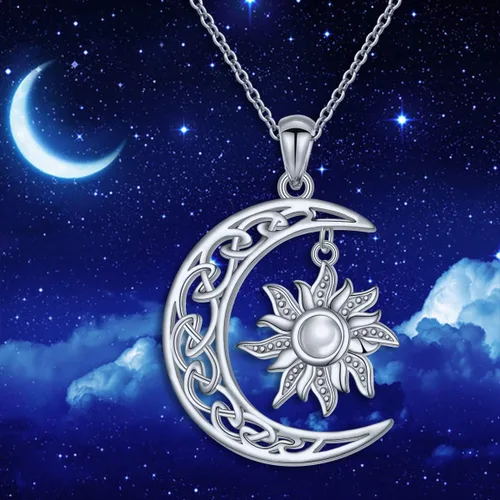 Vista 7 de FLYOW Collar con colgante de luna creciente de plata de ley S925 para mujeres adolescentes niñas regalo de cumpleaños