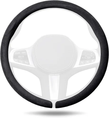 Vista 8 de Funda de cuero de napa para volante, ajuste rápido para ruedas de 14.5 a Negro