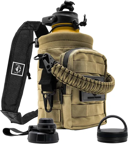 Vista 11 de NATURE PIONEOR Botella de agua táctica de 128 oz/1 galón con bolsa para Marrón verde