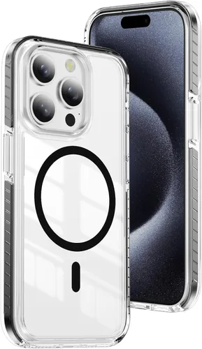 Vista 18 de LEMAXELERS Funda magnética transparente para iPhone 18 Pro Max, color negro