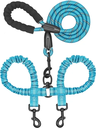 Vista 8 de iYoShop Correa doble para perro, giratoria de 360°, correa para caminar sin enredos con elástico absorbente de golpes para dos perros