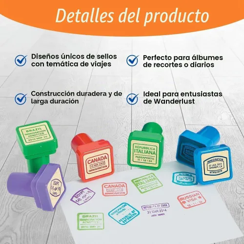 Vista 5 de Sellos de pasaporte - 24 piezas - Actividades educativas y de aprendizaje para niños