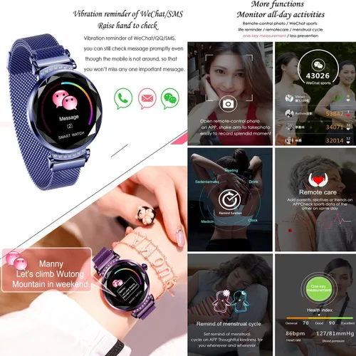 Vista 6 de H2 Reloj Inteligente Presión Arterial Monitor de Ritmo Cardíaco Deporte Impermeable Pulsera Nuevo Fitness Tracker