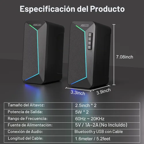 Vista 2 de Jeecoo Altavoces de computadora Bluetooth M30, altavoces RGB para juegos de PC para escritorio con sonido estéreo nítido, modos LED dinámicos