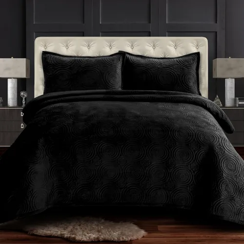 Vista 13 de Tribeca Living Juego de edredón de terciopelo de gran tamaño individual, ropa de cama de terciopelo suave de 260 GSM para una comodidad lujosa, Negro