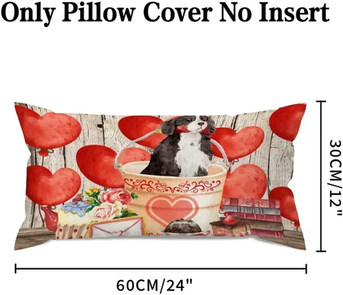 Vista 10 de Fundas de almohada lumbar con textura de madera rústica para perro en cubo, diseño de corazón rojo para el día de San Valentín, fundas de almohada