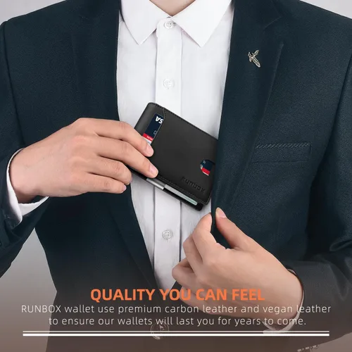 Vista 106 de RUNBOX - Carteras delgadas para hombre, cartera de piel con pinza para el dinero, cartera de bolsillo frontal con bloqueo RFID, tarjetero