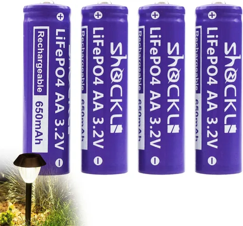 Vista 7 de Shockli - Batería solar Shockli AA 3.2V LiFePo4 650mAh, pilas solares recargables AA de 3.2 voltios para luz de jardín al aire libre
