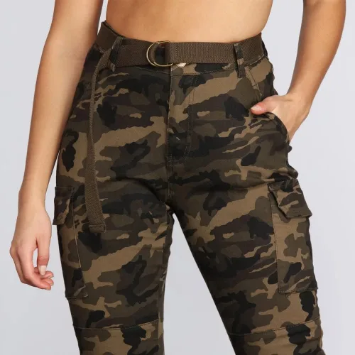 Vista 4 de Pantalones de senderismo tipo cargo para mujer, pantalones de camuflaje ajustados, casuales, para exteriores, pantalones deportivos con bolsillos