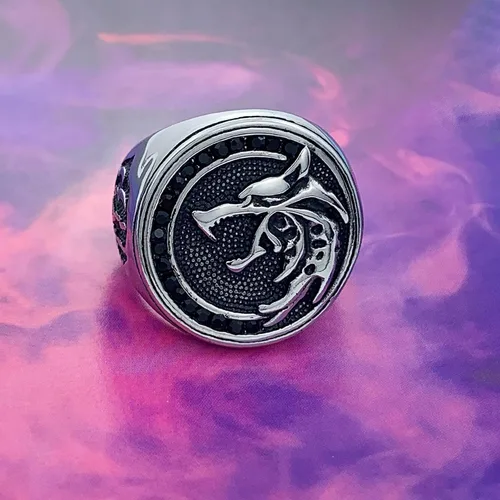 Vista 6 de EZUY GNAY Anillo de lobo para hombre, joyería de acero inoxidable, anillo vikingo, anillo de moda, cazador, cabeza de lobo, regalo para hombres