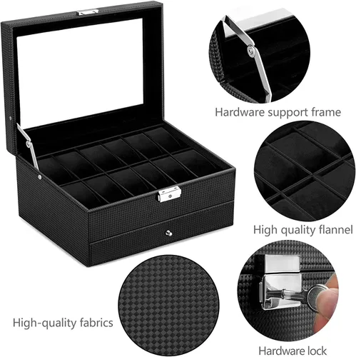 Vista 3 de Oyydecor Caja de reloj con 12 ranuras, organizador de relojes, organizador de joyas con cajón de joyería para almacenamiento y exhibición