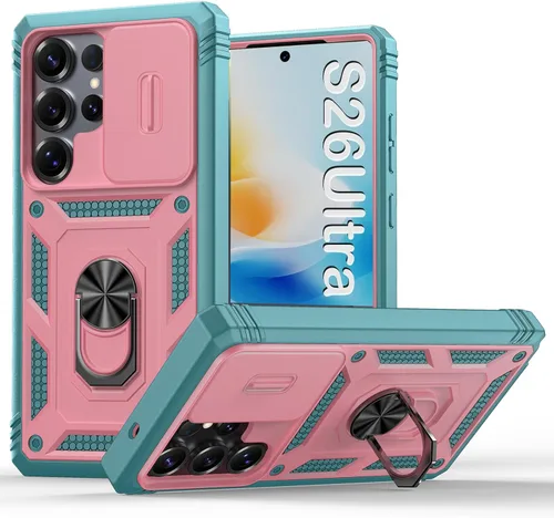 Vista 215 de PASNEW Funda militar para iPhone 13 Pro Max, cubierta de cámara deslizante y soporte de anillo de metal de 360°, carcasa rígida multicapa resistente