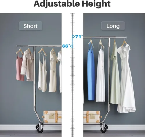 Vista 3 de HOKEEPER Perchero para ropa, percheros enrollables para colgar ropa, perchero portátil con ruedas bloqueables, perchero de ropa resistente de uso