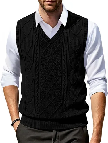 Vista 13 de COOFANDY Chaleco de Suéter con Cuello en V para Hombre Chaleco de Punto Casual Pullover Chaleco Ajuste Ceñido Sin Mangas Ligero Chaleco de Suéter