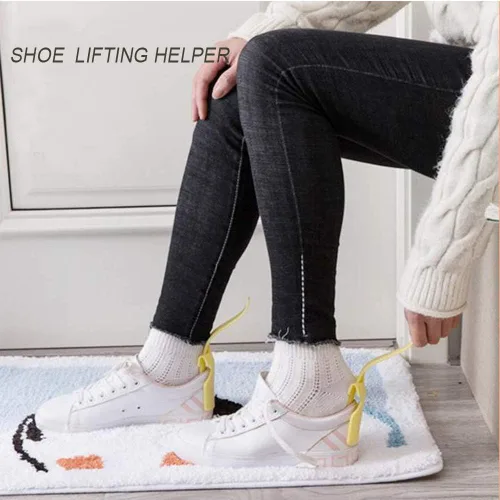 Vista 5 de ZAILHWK Lazy Zapatero ayudante con mango de cuerno de zapato para levantar zapatos, fácil de poner y quitar, portátil, calcetín deslizante