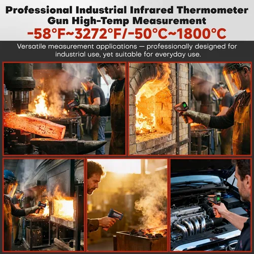 Vista 3 de Pistola de Temperatura Láser Termómetro Infrarrojo 50:1 -58℉~1800℃, Termómetro para Carne, Comida, Pizza, Horno, Parrilla para Accesorios