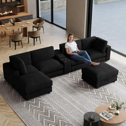 Vista 22 de Sofá modular en forma de U de 111 pulgadas de profundidad x 111 pulgadas de ancho, sofás seccionales grandes para sala de estar, cómodo juego