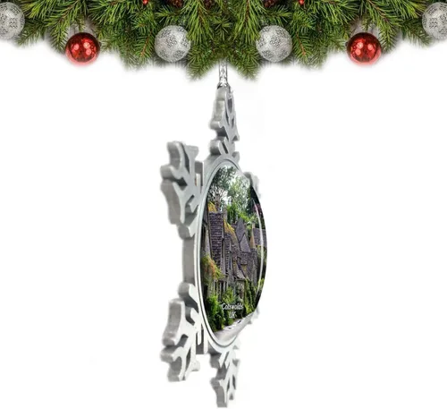 Vista 2 de Reino Unido Inglaterra Cotswolds Countryside Village Adorno de Navidad Decoración de árbol de cristal Metal recuerdo regalo