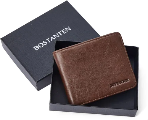Vista 9 de BOSTANTEN Billeteras de piel auténtica para hombre, con bloqueo RFID y 2 ventanas de identificación
