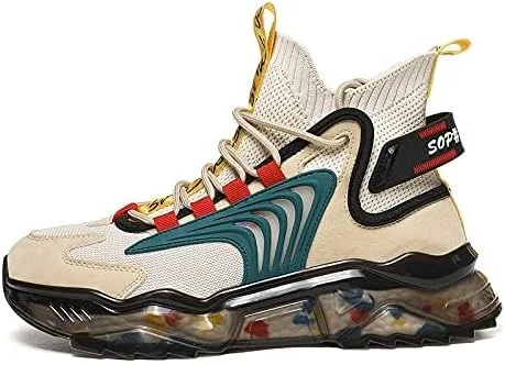 Vista 3 de LZDZN Zapatos de baloncesto para hombre, zapatillas de deporte altas para correr, senderismo, deportes aéreos, atléticos, caminar, negro, beige