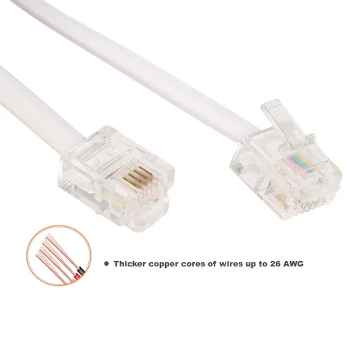 Vista 4 de Tbrand Cable de extensión de teléfono fijo de 20 pies con enchufe estándar RJ-11 6P4C (blanco 6M, 2 unidades)