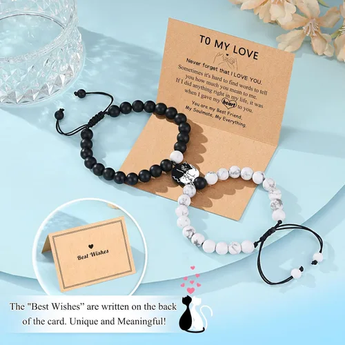 Vista 5 de UNGENT THEM Pulseras a juego con diseño de gato lindo para parejas, regalo de Navidad, aniversario, cumpleaños, "I Love You", para mujeres y hombres