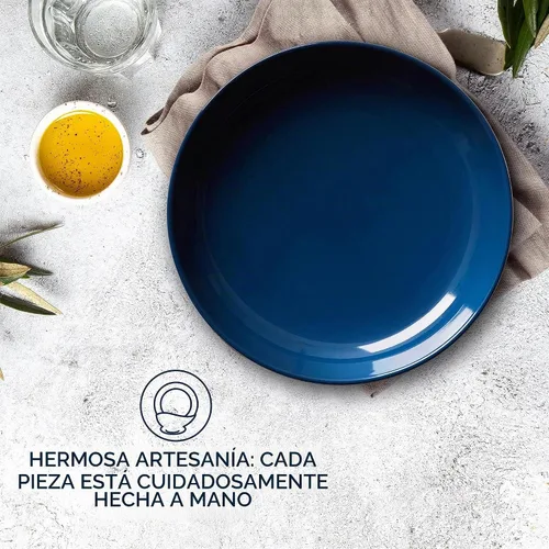 Vista 3 de Corelle - Plato hondo de cerámica, azul marino, esmalte sólido, paquete de 4