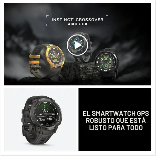 Vista 8 de Garmin Instinct® Crossover AMOLED, resistente reloj inteligente híbrido con GPS con manecillas de reloj analógicas y pantalla AMOLED brillante