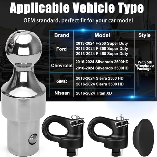 Vista 2 de 60692 Kit de bola de enganche de cuello de cisne, bola de 2-5/16 pulgadas, 30000 libras GTW compatible con Ford F250 F350 F450 2013-2024, Chevrolet