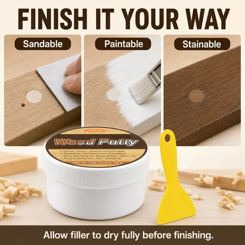 Vista 5 de DEWEL Masilla de relleno de madera, kit de reparación de muebles de madera, relleno de madera blanca manchable y paintab, reparación rápida