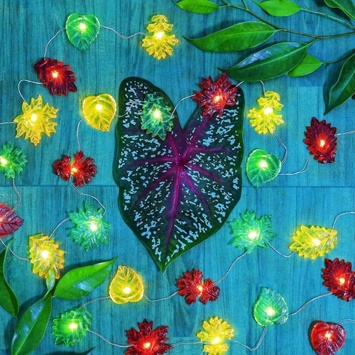 Vista 6 de Guirnalda de luces decorativas de hojas de hadas para decoración de Acción de Gracias, guirnalda de otoño, 30 luces LED de 10 pies, funciona