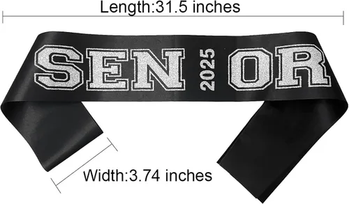 Vista 3 de Senior Sash 2025, bandas negras, paquete de 10 con letras plateadas con purpurina, bandas para celebraciones de graduación de clase 2025