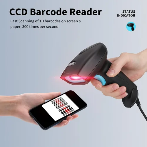 Vista 4 de Escáner de código de barras USB 1D con cable CCD, lector de código de barras compatible con pantalla, escáneres de código de barras para tienda