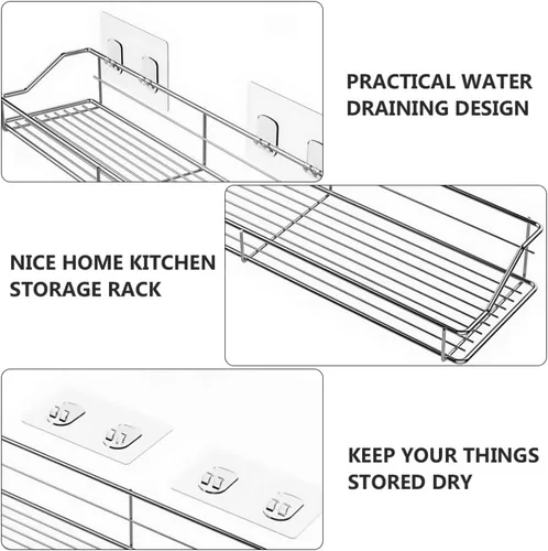 Vista 7 de Hemoton Estante de baño de acero inoxidable para ducha, organizador de cesta de almacenamiento montado en la pared, soporte para cocina, inodoro