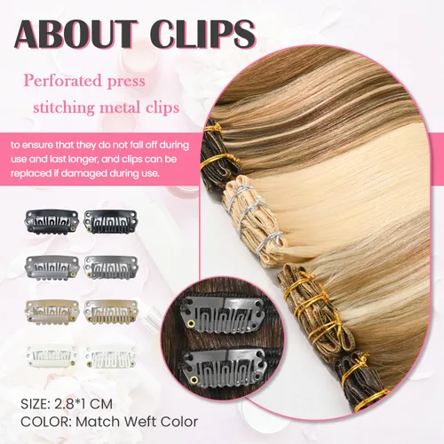 Vista 5 de Aison Extensiones de cabello con clip balayage de cabello humano real, extensiones de cabello ombre 100% de cabello humano para mujer, 12 pulgadas