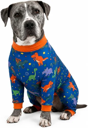 Vista 12 de Tooth & Honey Pit Bull - Pijama para perro con estampado de vaca, luna y estrella, con cobertura completa, pijama ligera para perros grandes