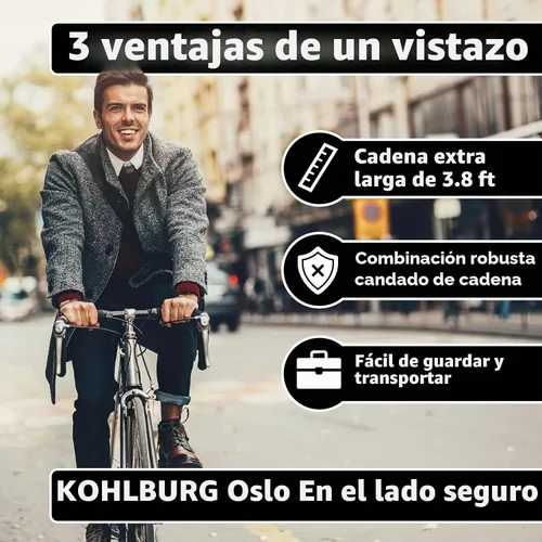 Vista 7 de KOHLBURG Candado de bicicleta de combinación extra largo - Candado