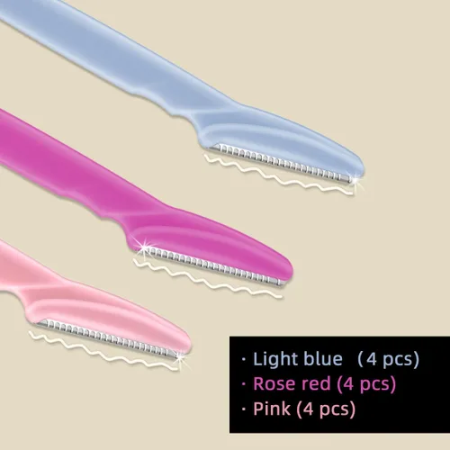 Vista 3 de 12 piezas de maquinilla de afeitar de cejas para mujer, herramienta de dermaplaning, recortadora de cejas con cubierta de seguridad, afeitadora