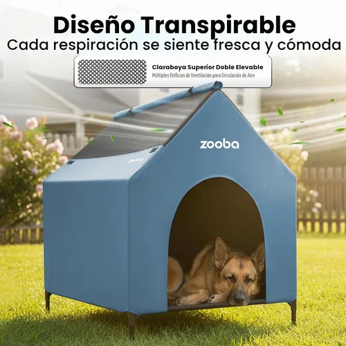 Vista 2 de Zooba Casa para perros 2 en 1 de 29 pulgadas para perros medianos, casa elevada para perros al aire libre e interior, refugio elevado para mascotas