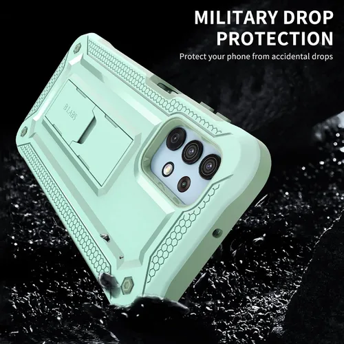 Vista 5 de Funda compatible con Samsung Galaxy A32 5G, máxima protección contra caídas con protector de pantalla integrado y soporte (verde)