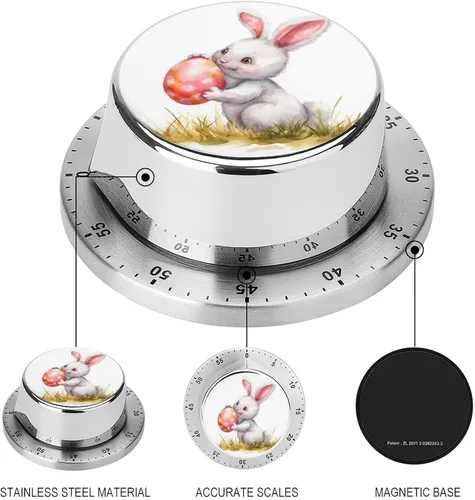 Vista 3 de Watercolor Easter Day Kitchen Timers for Cooking Cartoon Bunny Chef Cooking Timer Clock with Loud Alarm No Batteries Required Mechanical Desk Timer