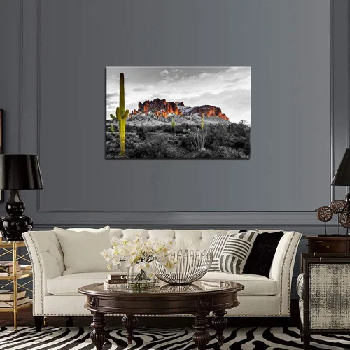 Vista 5 de Biuteawal Superstición Montañas Puesta de Sol Arte de Pared Arizona Desierto Occidental Cactus Paisaje Pinturas de Paisaje Lienzo Impresión