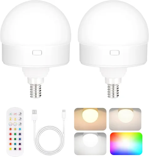 Vista 8 de Yochoice Bombilla de luz recargable con batería operada con control remoto E12, bombilla LED regulable con 15 colores seleccionables y 3