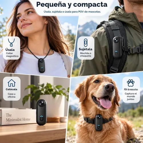 Vista 3 de Mini cámara corporal 4K de 128 GB, cámara de acción magnética del tamaño del pulgar con grabación de video y audio, manos libres, impermeable Negro